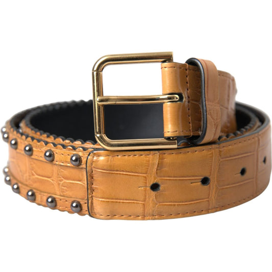 Dolce & Gabbana Beige Alligator Leather Studded Metal Buckle Belt BEL9219-85