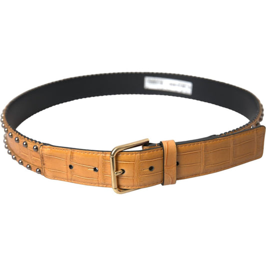 Dolce & Gabbana Beige Alligator Leather Studded Metal Buckle Belt BEL9219-85
