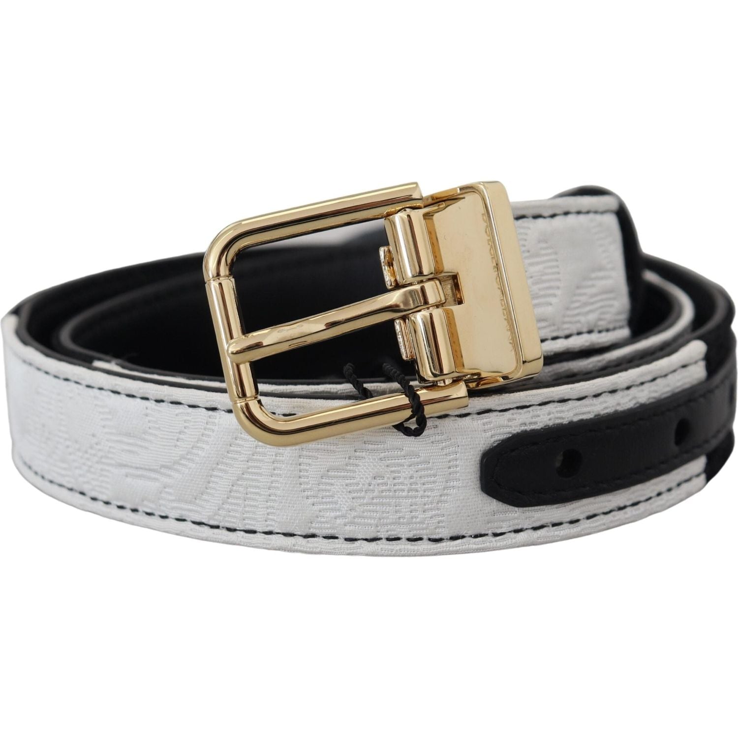 Dolce & Gabbana White Black Patchwork Gold Metal Buckle Belt