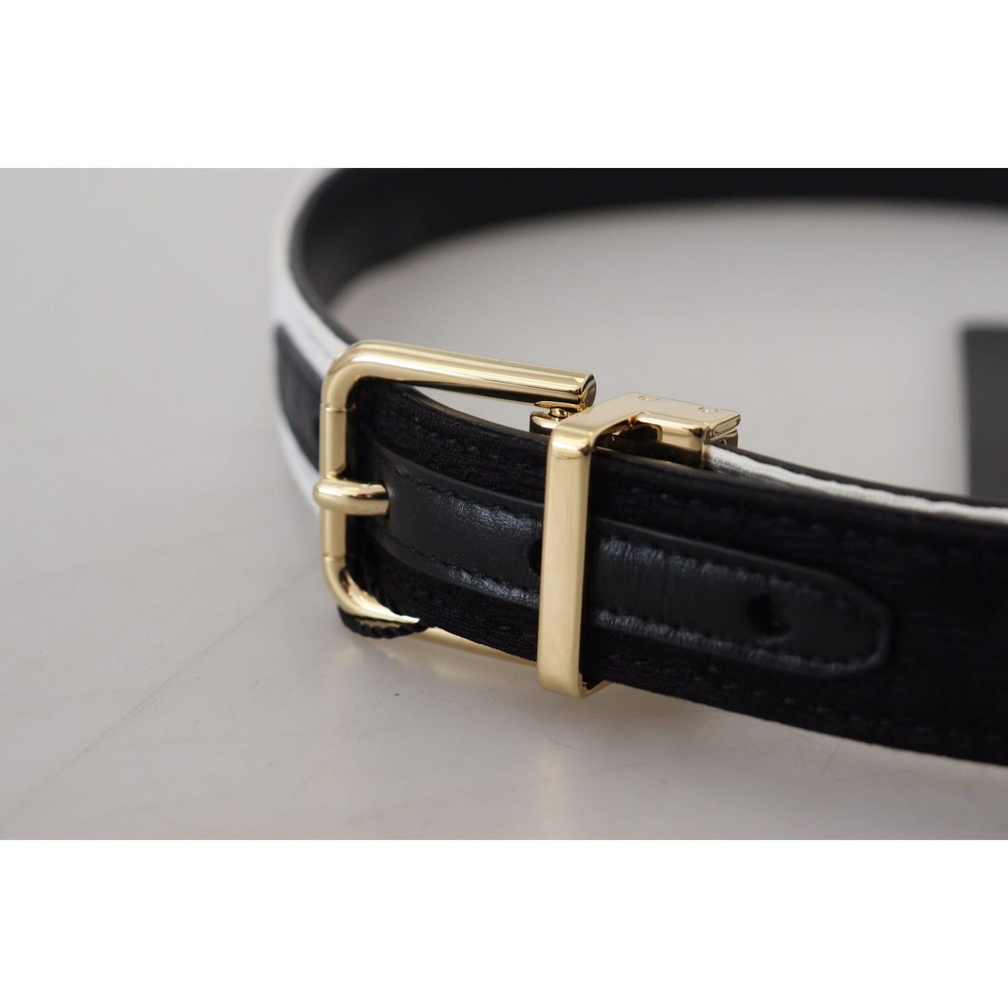 Dolce & Gabbana White Black Patchwork Gold Metal Buckle Belt WMB312-75