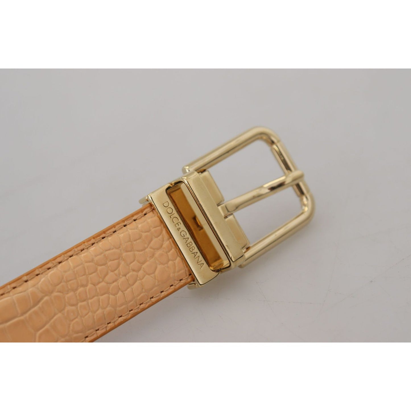 Dolce & Gabbana Beige Exotic Leather Gold Metal Buckle Belt WMB313-75