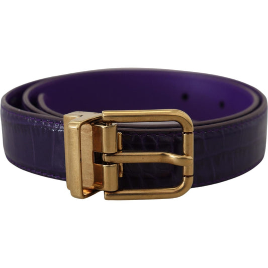 Dolce & Gabbana Purple Exotic Leather Gold Metal Buckle Belt WMB316-70