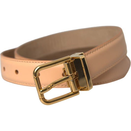 Dolce & Gabbana Beige Calfskin Leather Gold Metal Buckle Belt WMB401-80
