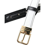 Dolce & Gabbana Black White Patchwork Gold Metal Buckle Belt WMB407-80