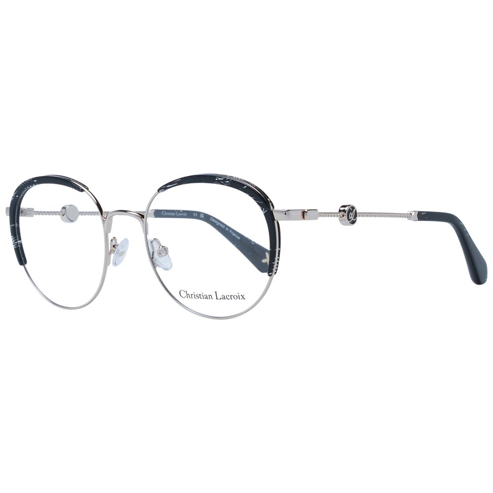 Christian Lacroix Black Metal Glasses (Frames) for women with round full-rim style, black metal frame and branded case included.
