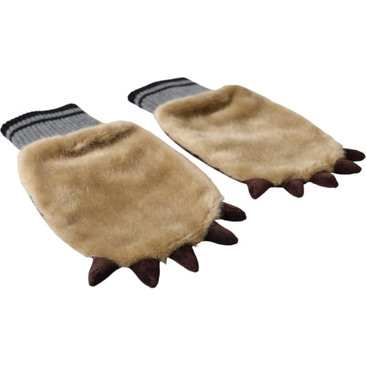 Dolce & Gabbana Beige Acrylic Knitted Fur Wrist Mitten Gloves LB30143