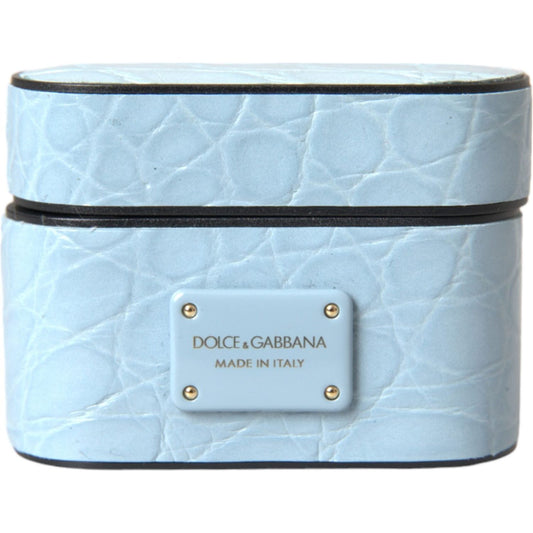 Dolce & Gabbana Light Blue Leather Metal Logo Plaque Airpods Case
