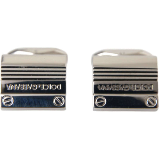 Dolce & Gabbana Silver Plated Metal Brass DG Logo Pin Cufflinks SMY10208