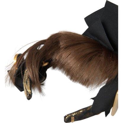 Dolce & Gabbana Black Crystal Button Brown Hair Women Headband Diadem