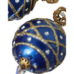 Dolce & Gabbana Gold Brass Blue Dangle Christmas Ball Crystal Clip On Earrings SMY10161