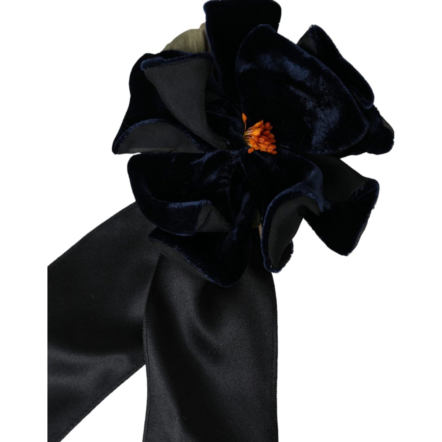 Dolce & Gabbana Black Silk Gold Brass Floral Hair Pin Brooch Brooch