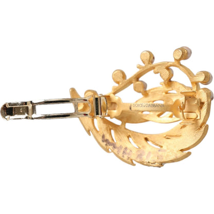 Dolce & Gabbana Gold Brass Leaf Embellished Jewelry Brooch Hair Pin FASHION ACCESSORIES