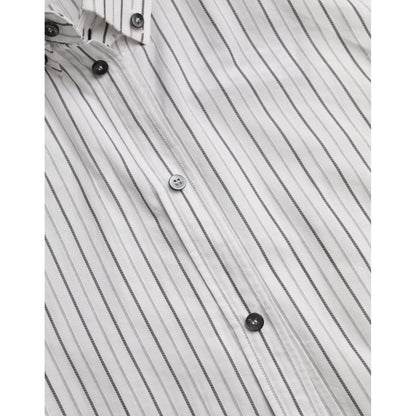 Dolce & Gabbana Black White Striped Formal Dress GOLD Shirt