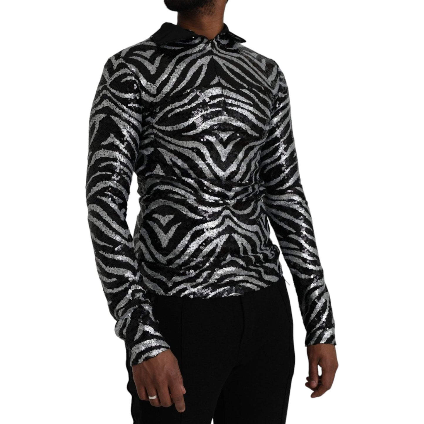 Dolce & Gabbana Black Silver Sequined Polyester Sweater TSH86286-48
