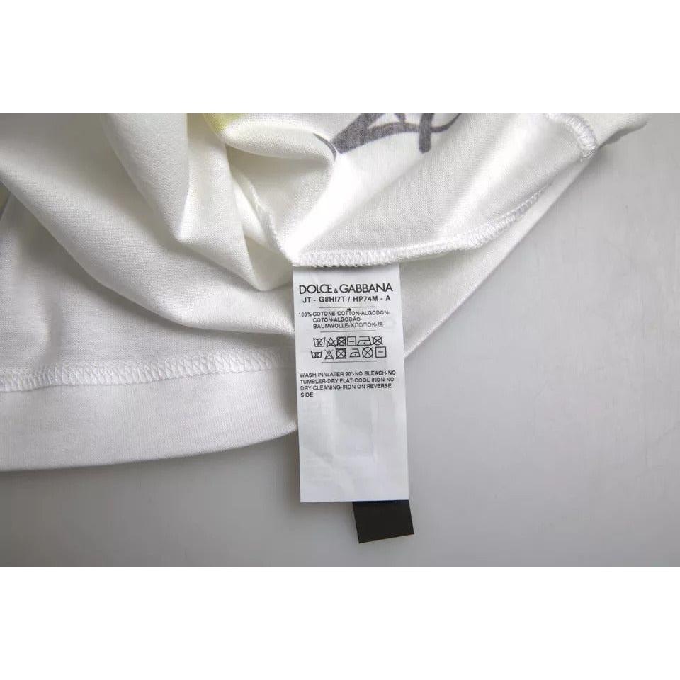 تي شيرت رجالي من دولتشي آند غابانا بأكمام قصيرة من القطن باللون الأبيض