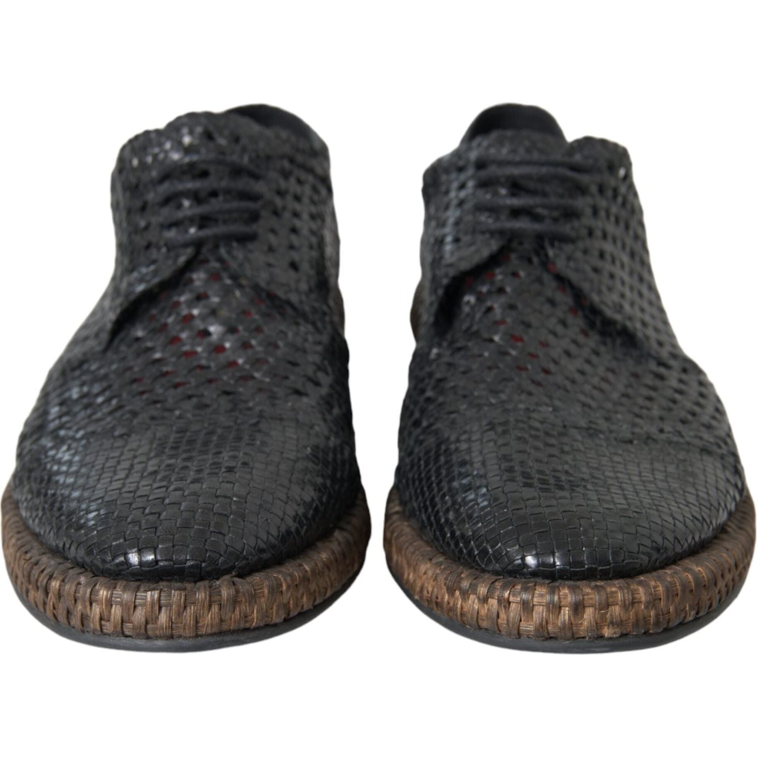 حذاء ديربي من جلد الماعز المنسوج باللون الأسود من دولتشي آند غابانا برباط