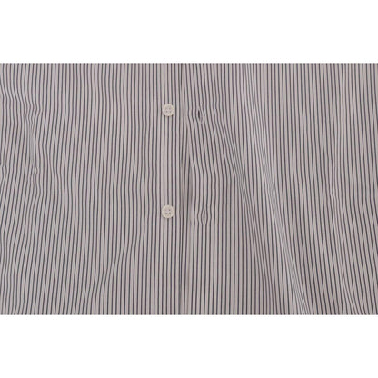 Frankie Morello White Blue Striped Casual Cotton Regular Fit Shirt