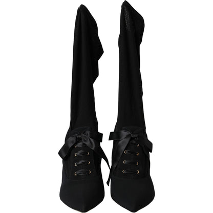 Dolce & Gabbana Black Stiletto Heels Mid Calf Boots Shoes