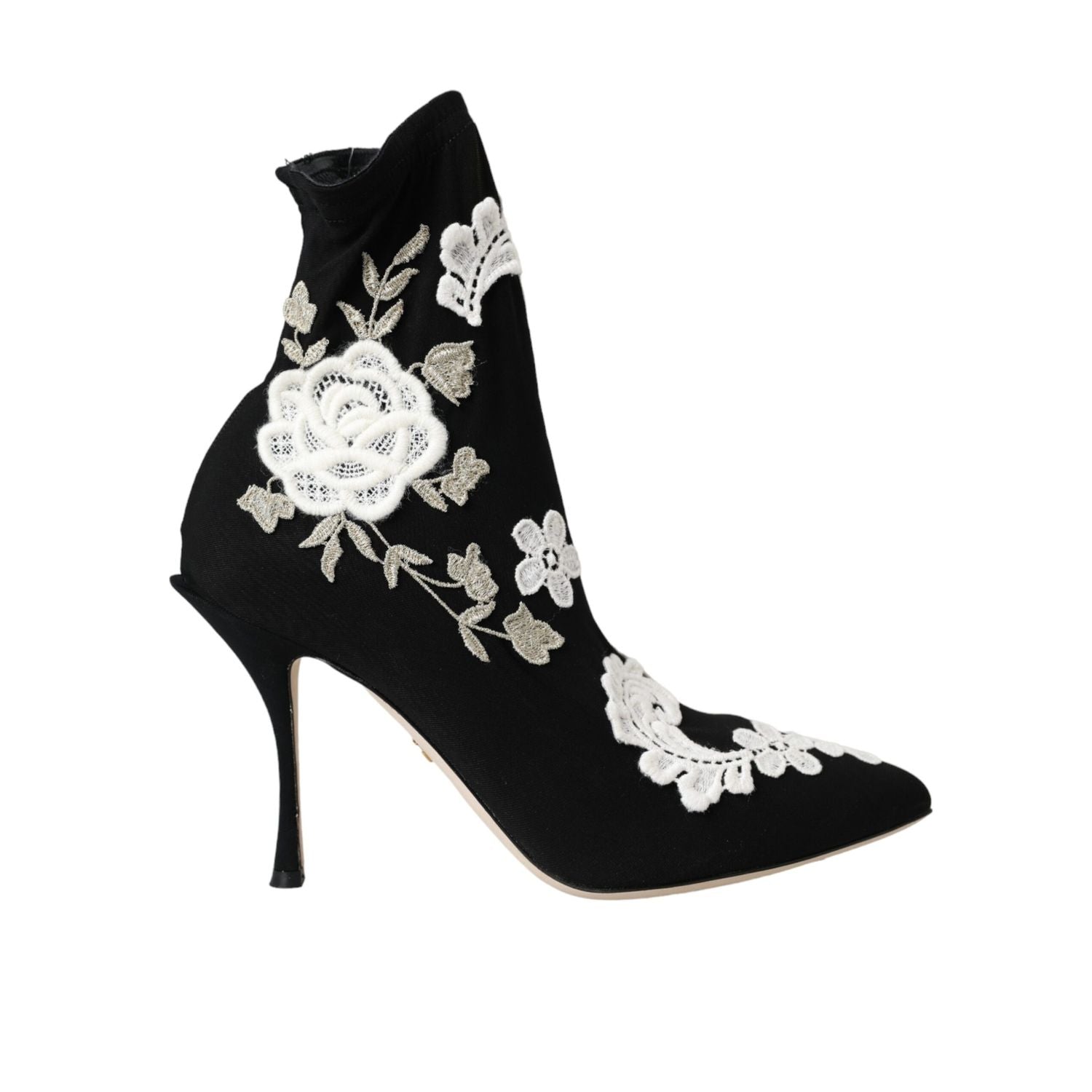Dolce & Gabbana Black White Embroidery Slip On Boots Shoes