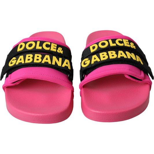 Dolce & Gabbana Pink Black Logo Beachwear Flats Sandals Shoes LA11065-36