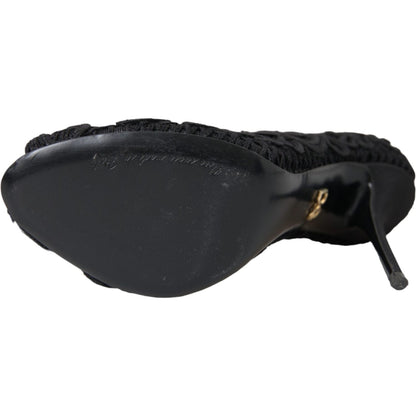 Dolce & Gabbana Black Cordonetto Ricamo Pump Open Toe Shoes