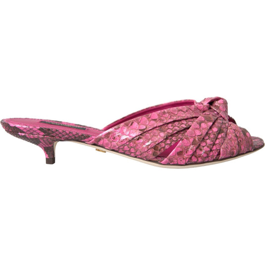 Dolce & Gabbana Pink Exotic Leather Kitten Heels Slides Shoes LA11028-36.5