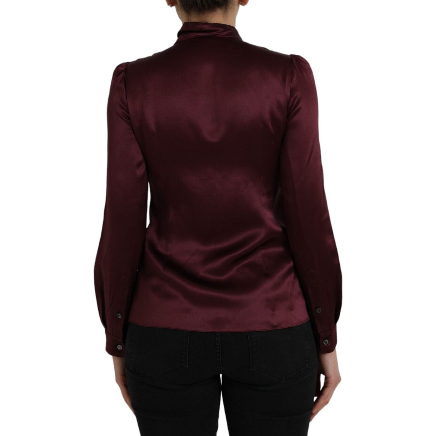 Dolce & Gabbana Maroon Ascot Collar Long Sleeve Top Blouse TSH852004-36