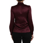 Dolce & Gabbana Maroon Ascot Collar Long Sleeve Top Blouse TSH852004-36
