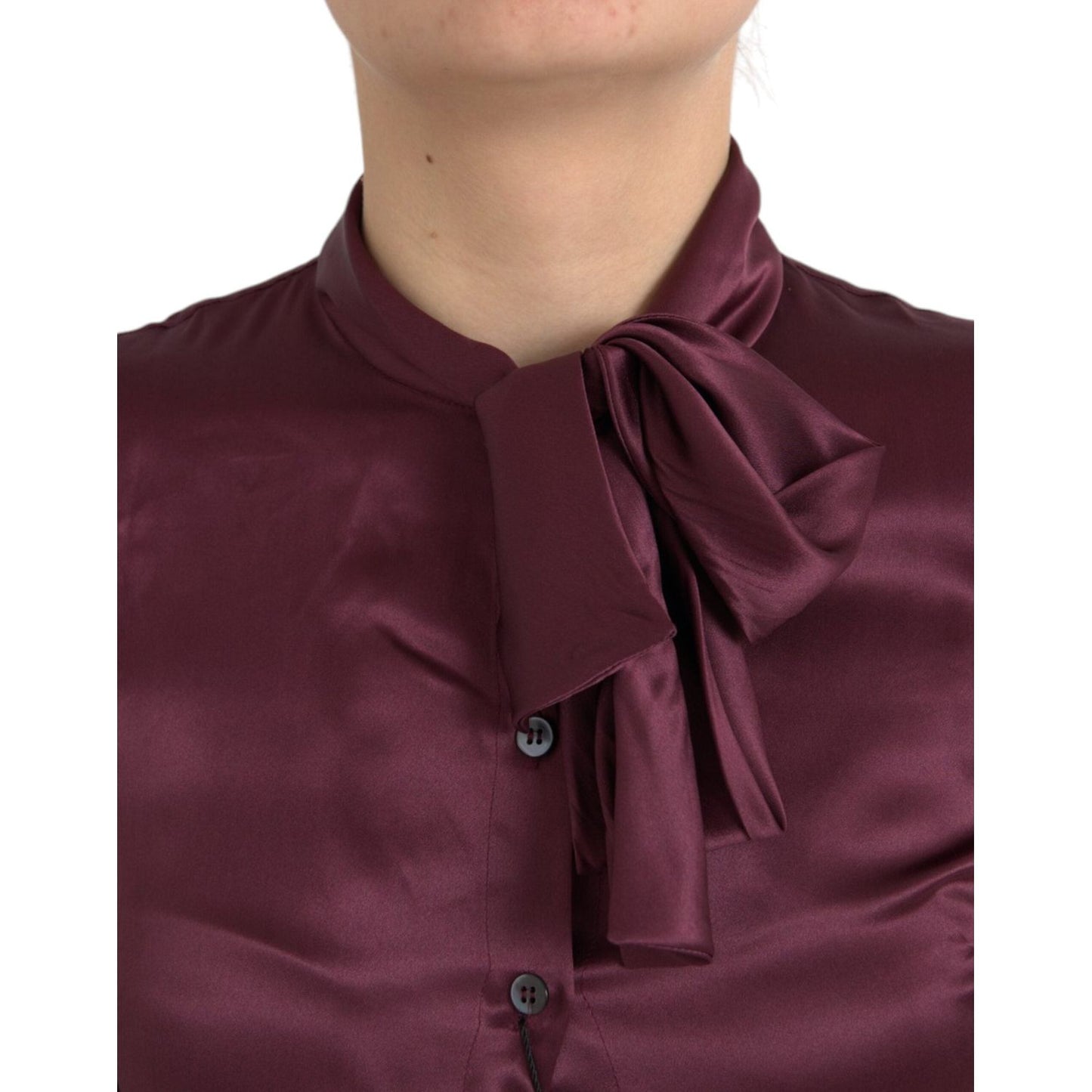Dolce & Gabbana Maroon Ascot Collar Long Sleeve Top Blouse TSH852004-36