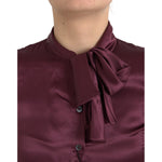 Dolce & Gabbana Maroon Ascot Collar Long Sleeve Top Blouse TSH852004-36