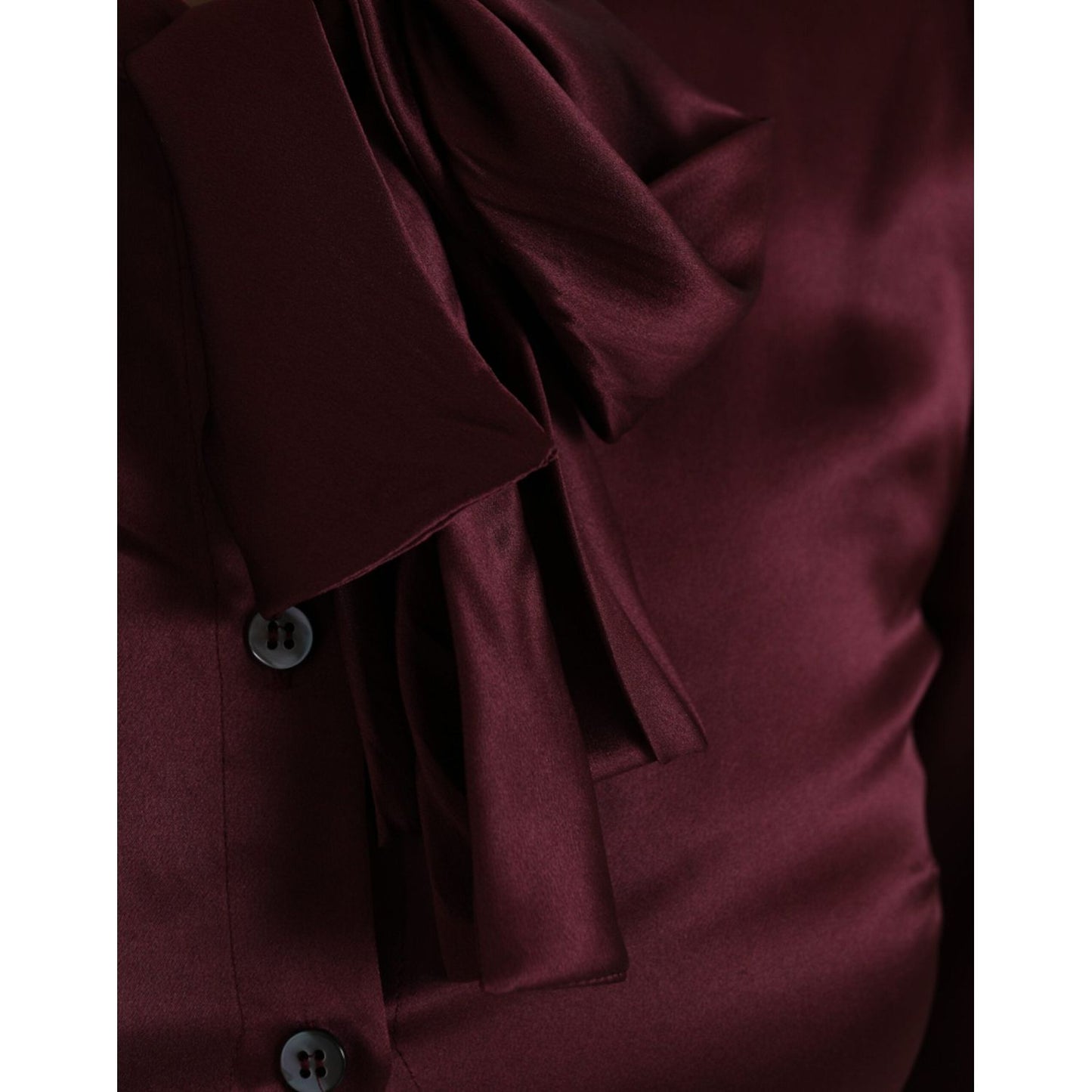 Dolce & Gabbana Maroon Ascot Collar Long Sleeve Top Blouse TSH852004-36