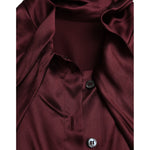 Dolce & Gabbana Maroon Ascot Collar Long Sleeve Top Blouse TSH852004-36
