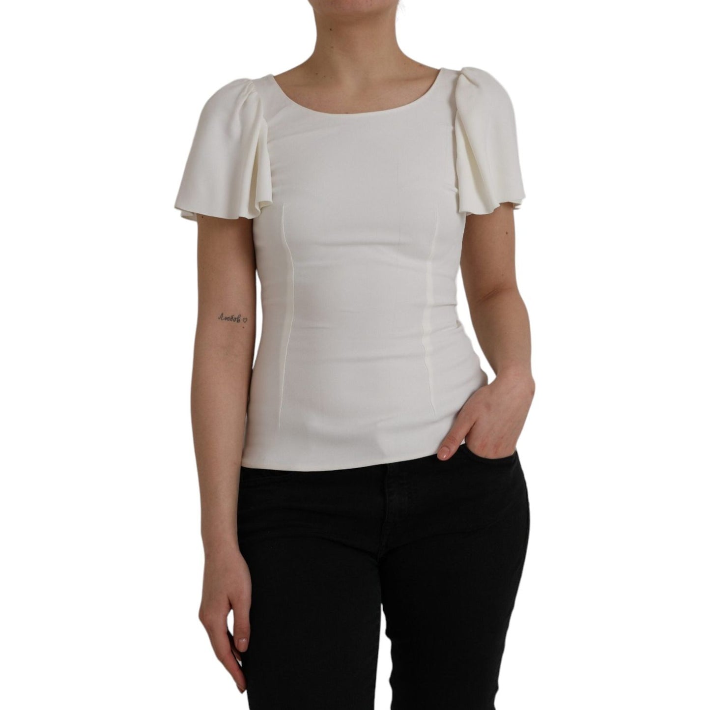 Dolce & Gabbana White Viscose Round Neck Short Sleeves Top