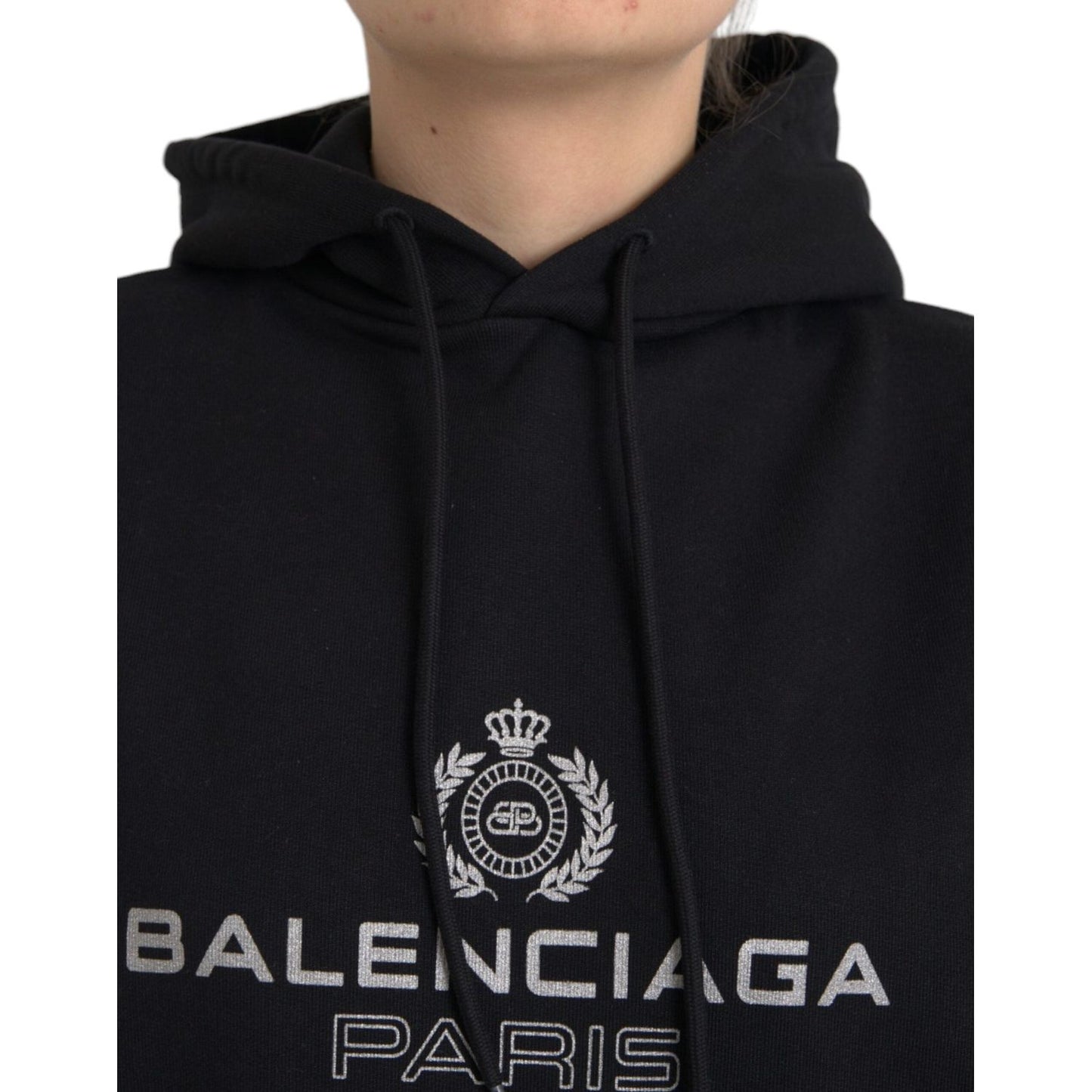 Balenciaga Black Cotton Logo Hooded Pullover Sweatshirt Sweater