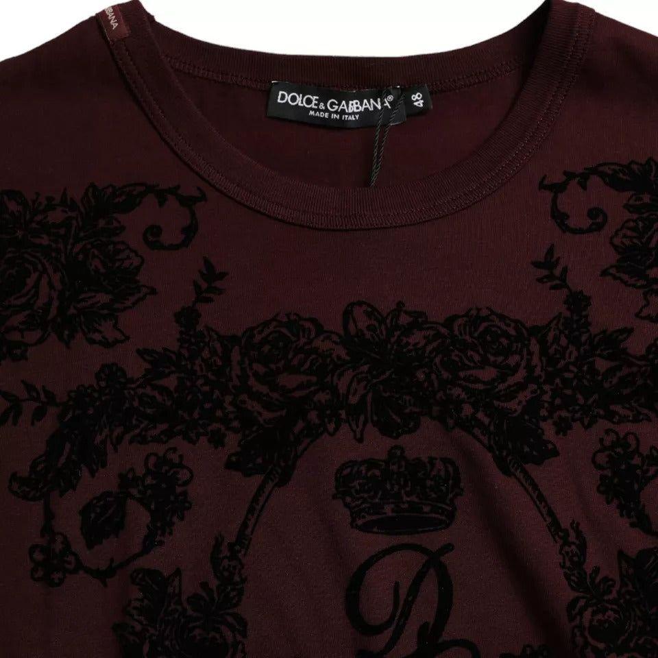 Dolce & Gabbana Maroon DG Crown Floral Crewneck Men T-shirt TSH85139-48