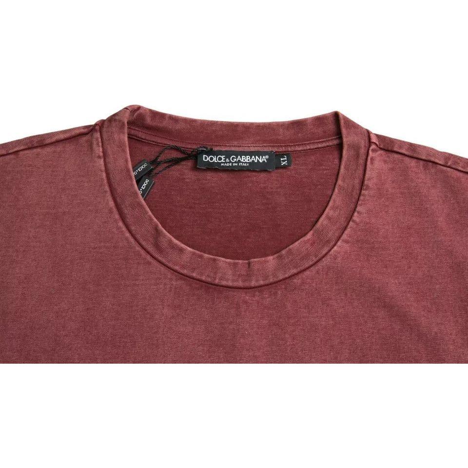 Dolce & Gabbana Maroon Print Round Neck Short Sleeves T-shirt TSH84574-46