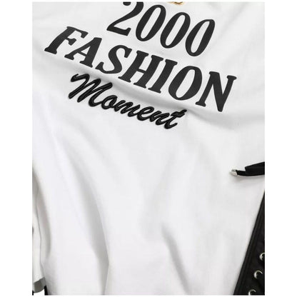Dolce & Gabbana White Slogan Print Lacing Detailed T-shirt
