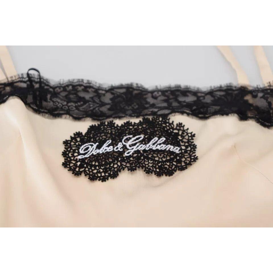 Dolce & Gabbana Beige Lace Spaghetti Logo Embroidery Top TSH82990-42