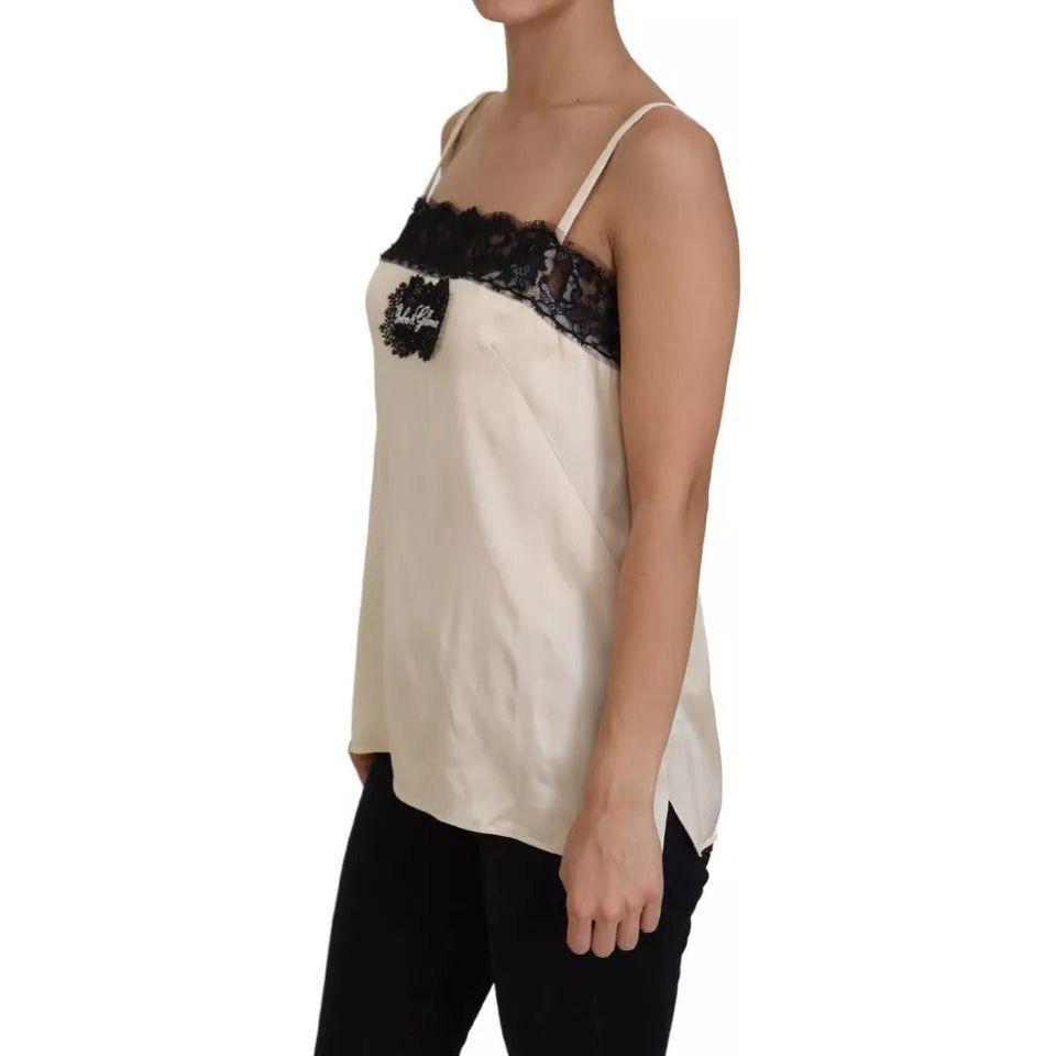 Dolce & Gabbana Beige Lace Spaghetti Logo Embroidery Top TSH82990-42
