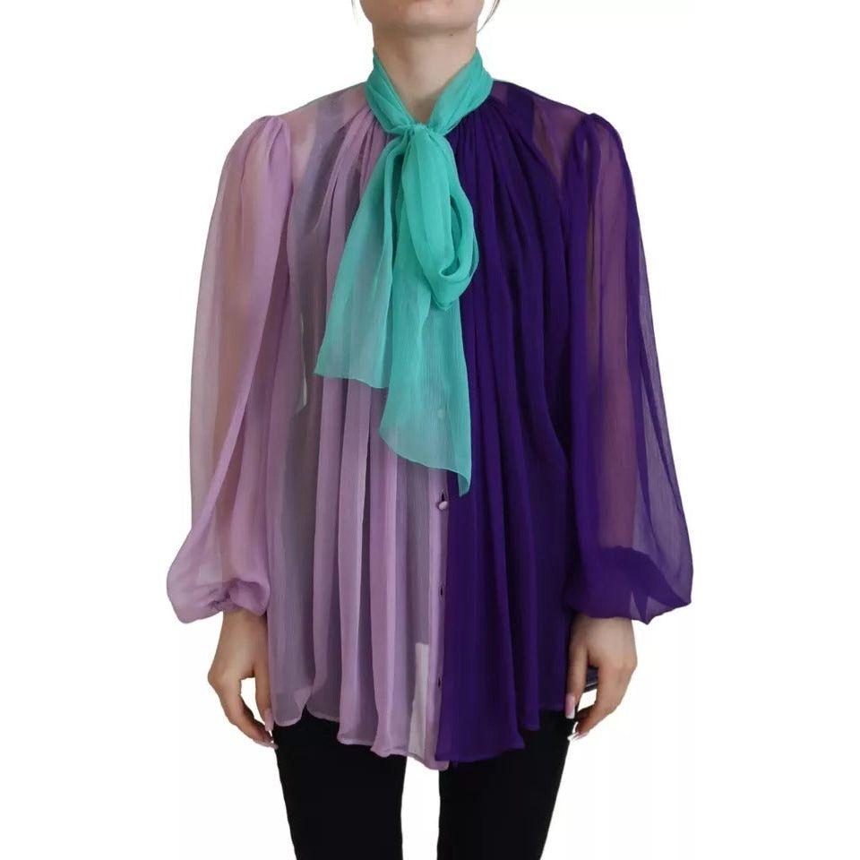 Dolce & Gabbana Multicolor Long Sleeves Ascot Collar Silk Top TSH83185-40
