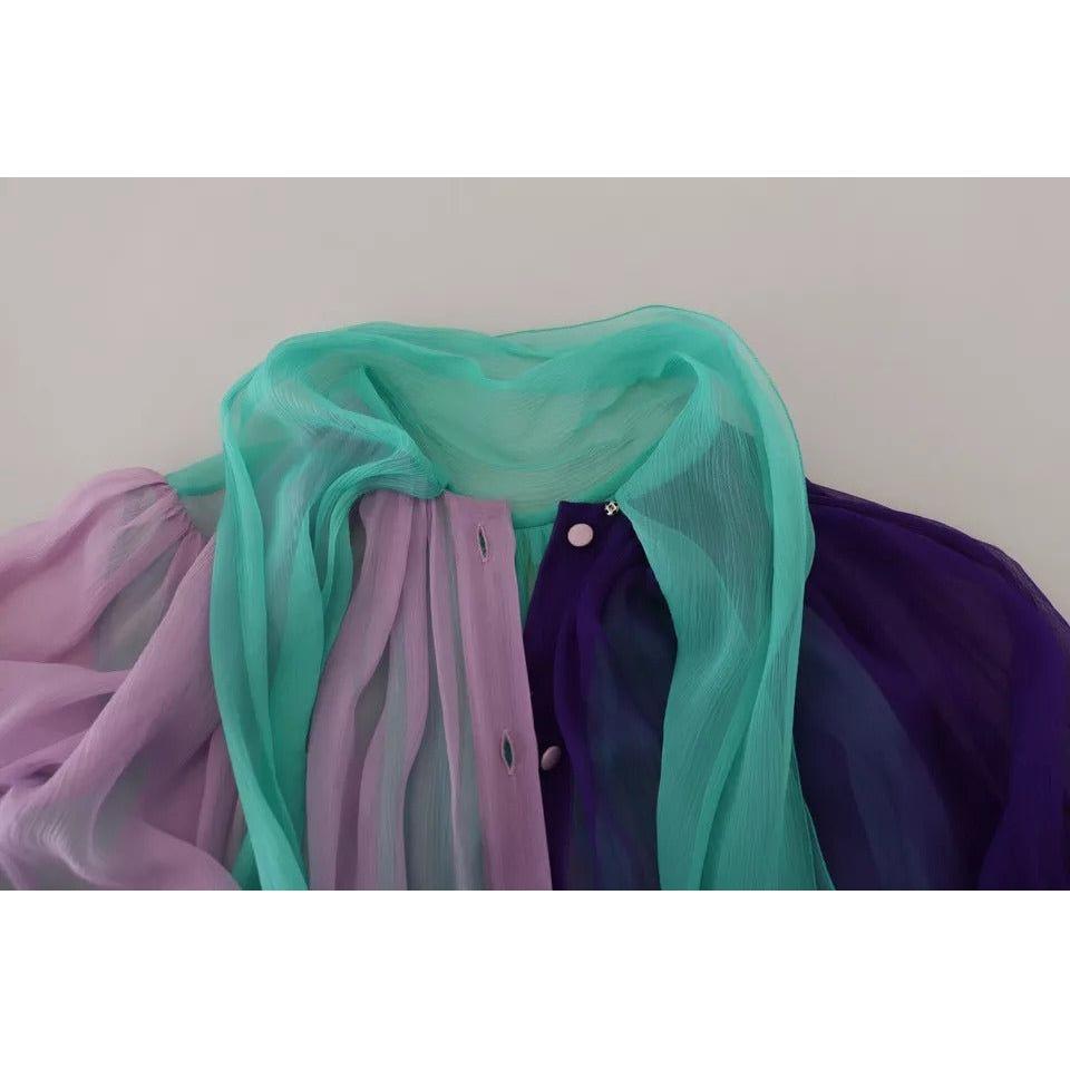 Dolce & Gabbana Multicolor Long Sleeves Ascot Collar Silk Top TSH83185-40