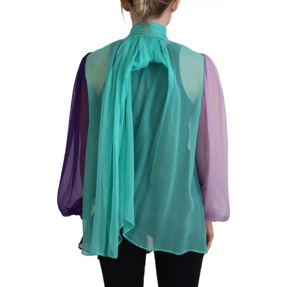 Dolce & Gabbana Multicolor Long Sleeves Ascot Collar Silk Top TSH83185-40