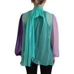 Dolce & Gabbana Multicolor Long Sleeves Ascot Collar Silk Top TSH83185-40