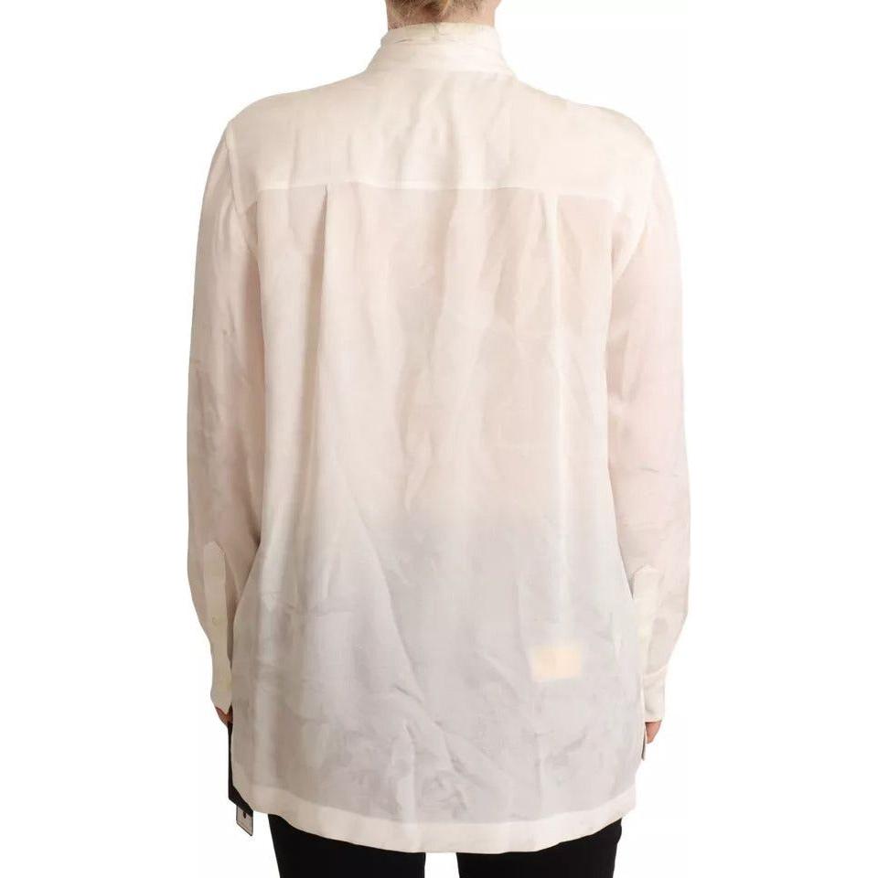 Dolce & Gabbana White Blouse Ascot Collar Shirt Silk Button Top TSH7043-42