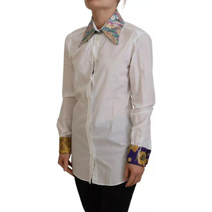 Dolce & Gabbana White Floral Jacquard Cotton Long Sleeves Top