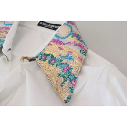Dolce & Gabbana White Floral Jacquard Cotton Long Sleeves Top