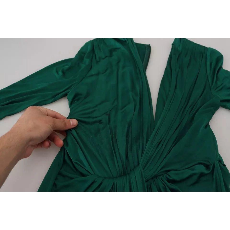 Dolce & Gabbana Dark Green Viscose Long Sleeve Midi Dress DR28733-40