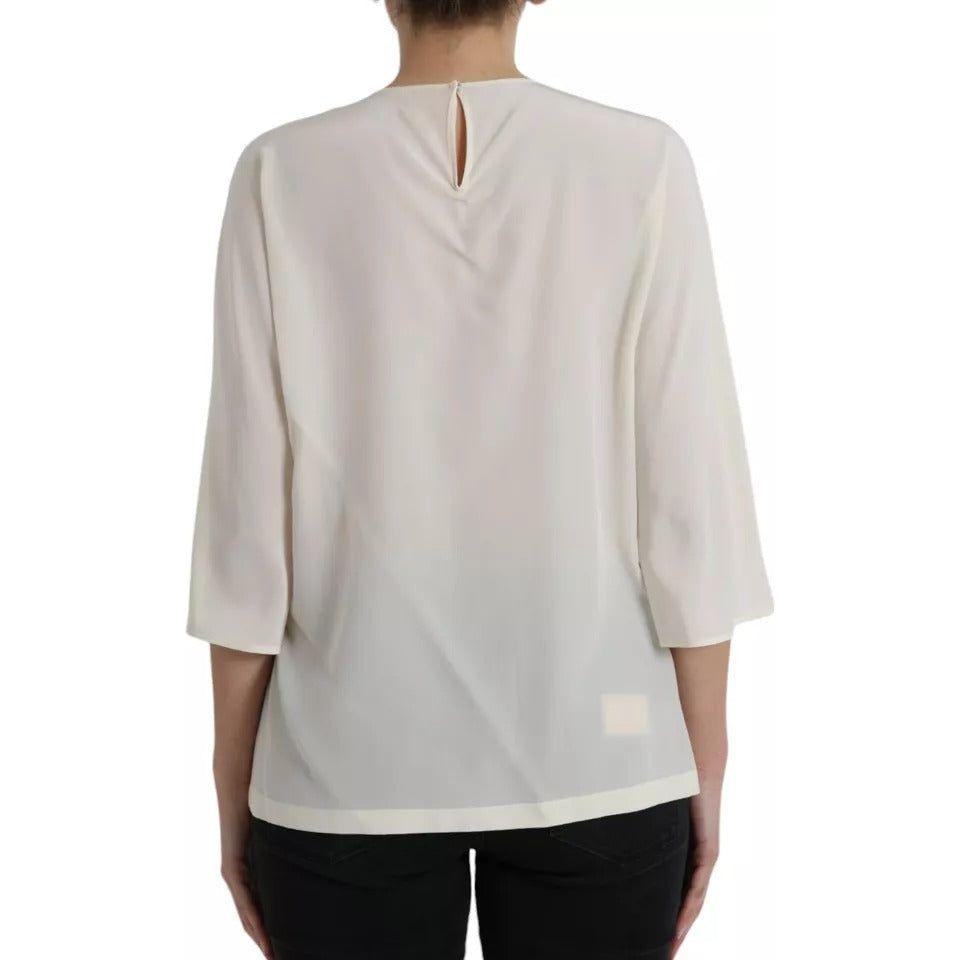 Dolce & Gabbana White Silk Crystal 3/4 Sleeves Blouse Top TSH852008-42