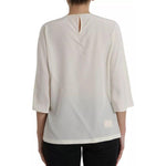 Dolce & Gabbana White Silk Crystal 3/4 Sleeves Blouse Top TSH852008-42