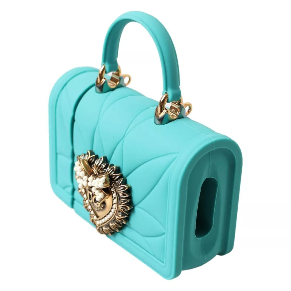 Dolce & Gabbana Turquoise Silicone Devotion Heart Bag Cover Hand Airpods Case BAG1111